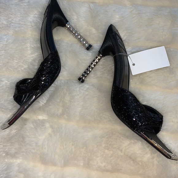 Pierre Dumas jewelled silver heel black beaded kitten slides heels 7 - Picture 7 of 11